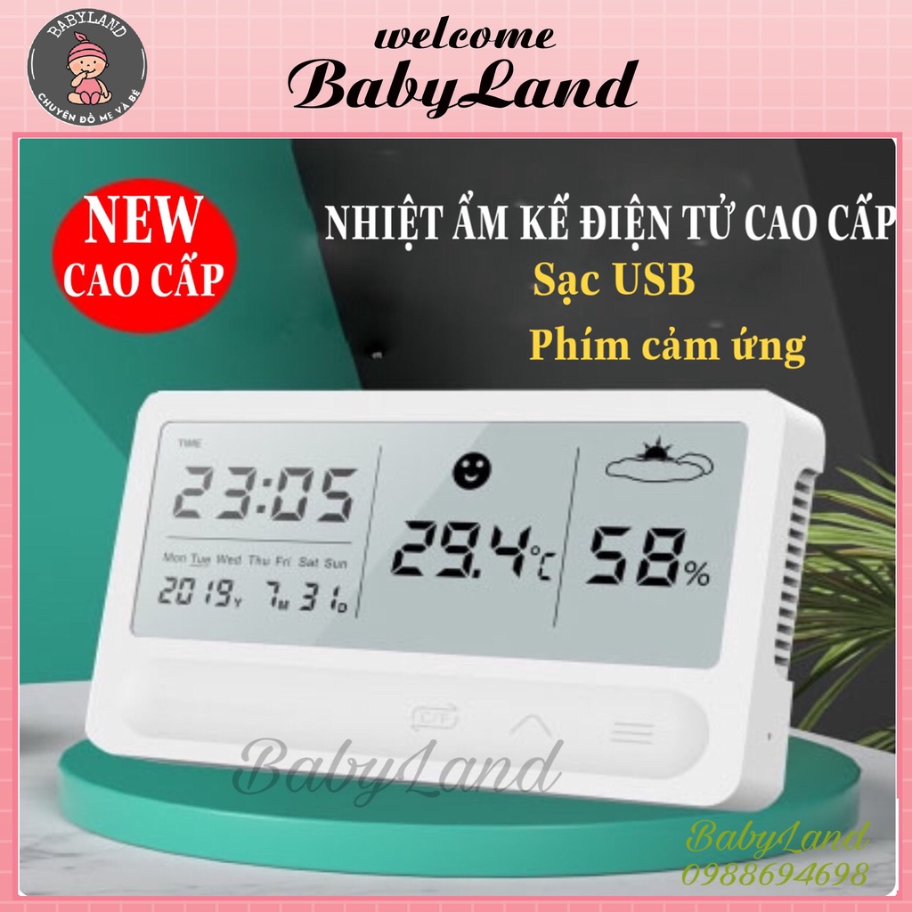 [Mẫu mới 2021 }Nhiệt ẩm kế điện tử cao cấp 5 trong 1 dùng nút cảm ứng rất hiện đại