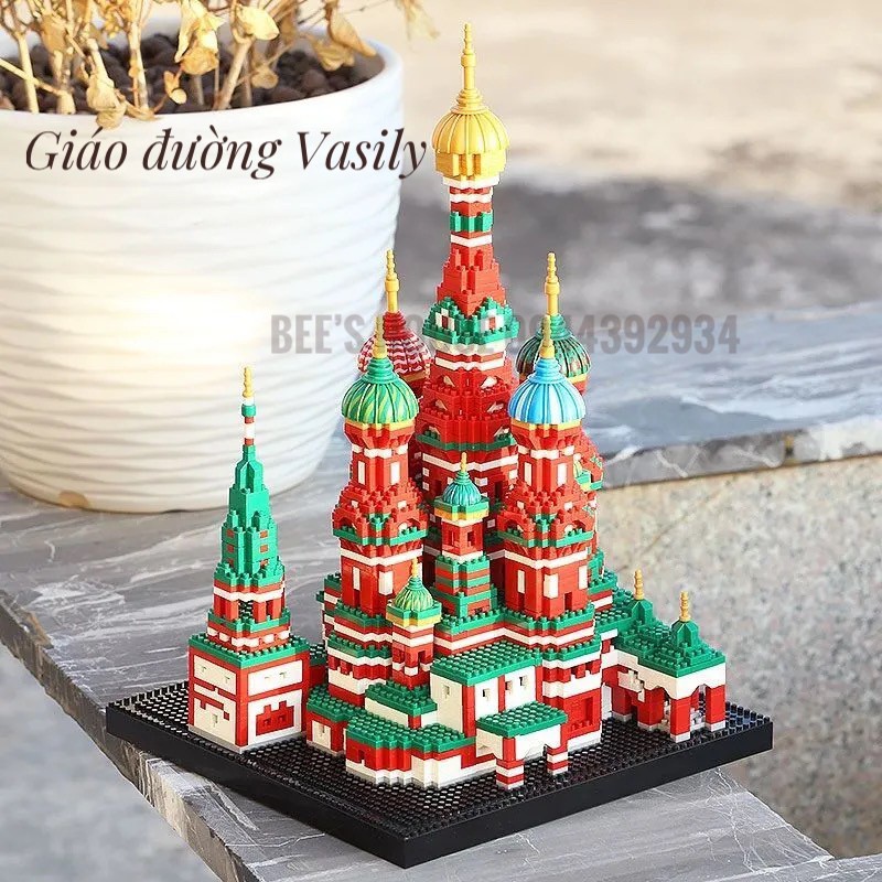 Bộ Sưu Tập mô hình kiến trúc lâu đài cung điện Thánh đường Vasily lắp ráp mini block đồ chơi xếp hình decor quà tặng DIY