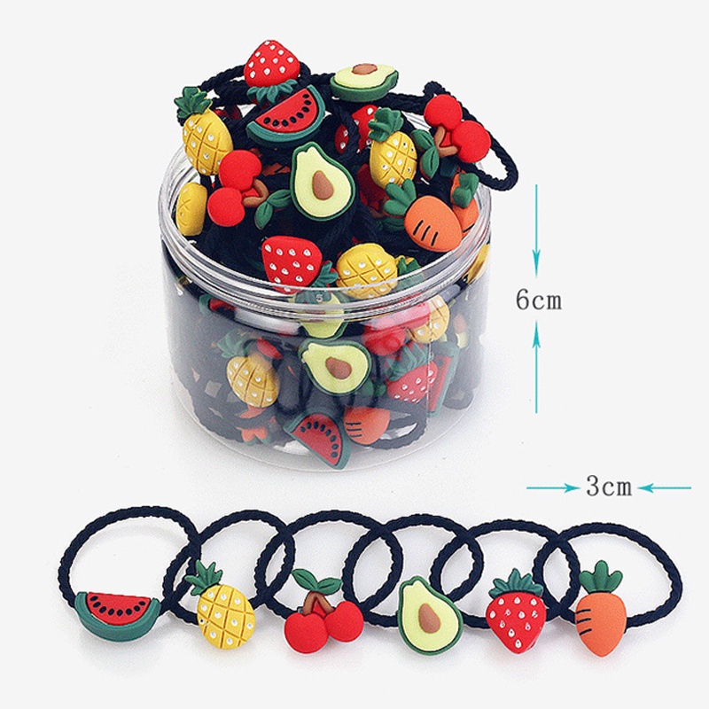 1 Hộp Dây Cột Tóc Cao Su Co Giãn Hình Trái Cây/ Động Vật Dễ Thương Cho Bé Gái