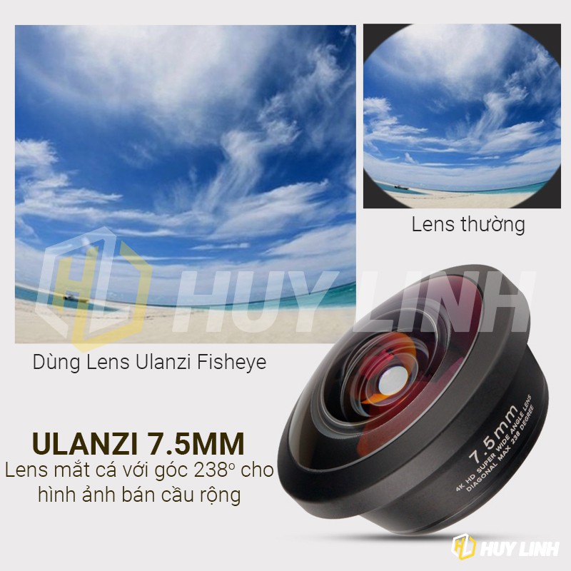 ▧﹍♂Lens Fisheye Ulanzi 7.5mm - Ống kính mắt cá góc rộng 238 độ cho điện thoại