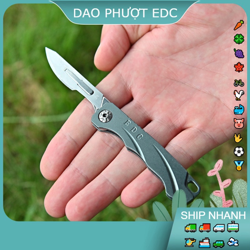 Dao Phượt Gấp Mini - Treo Chùm Chìa Khóa - Có Lưỡi Phụ Đi Kèm