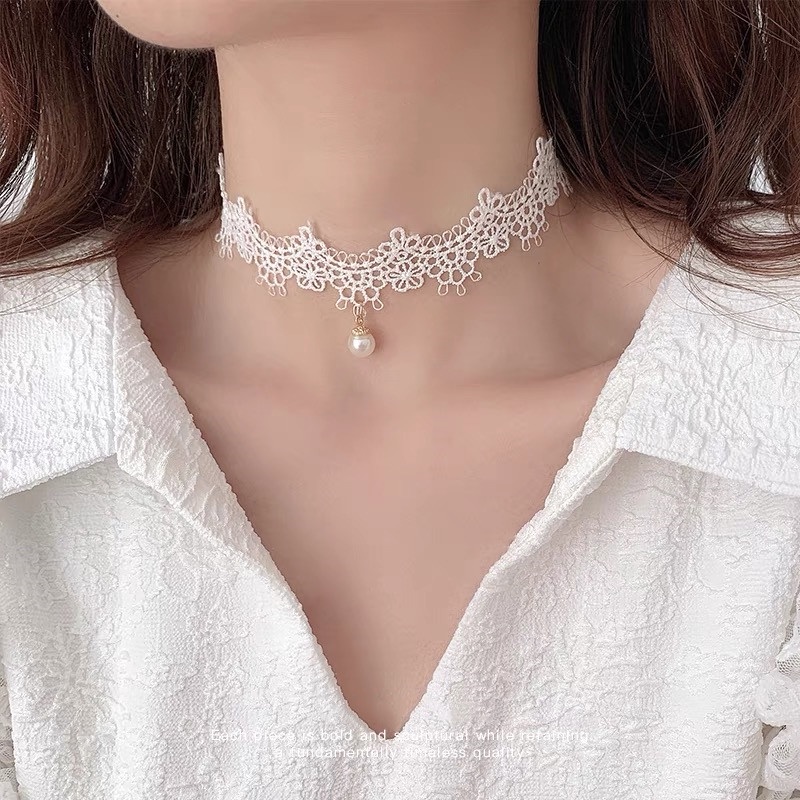 Vòng Cổ Choker Đính Ngọc Trai Thời Trang Cho Nữ
