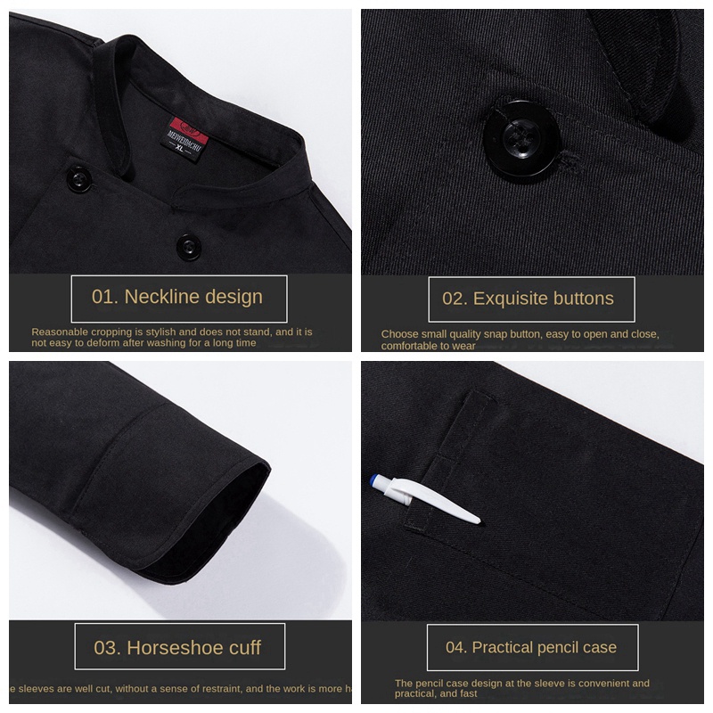 Áo Đồng Phục Đầu Bếp Dài Tay Hai Hàng Nút Màu Trơn Vải cotton Mỏng Thoáng Khí Cho Nam Và Nữ