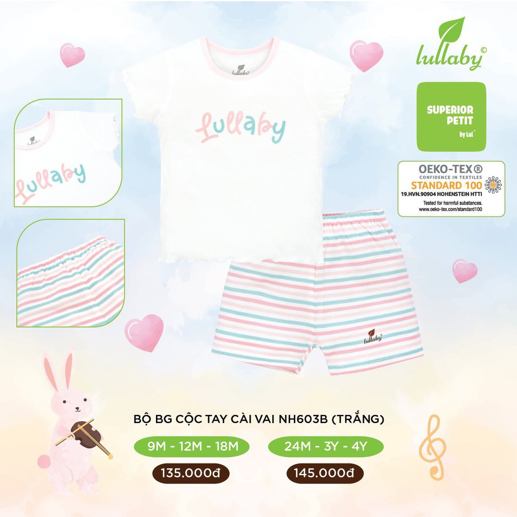 Bộ QA cộc tay Petit Raglan bé trai bé gái 100% cotton in hình ngộ nghĩnh Lullaby NH602P