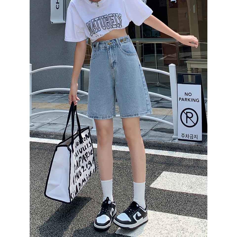 Quần short jean nữ lưng cao Quần đùi nữ phối nút cài bên hông MISS GIRL - SJ 01