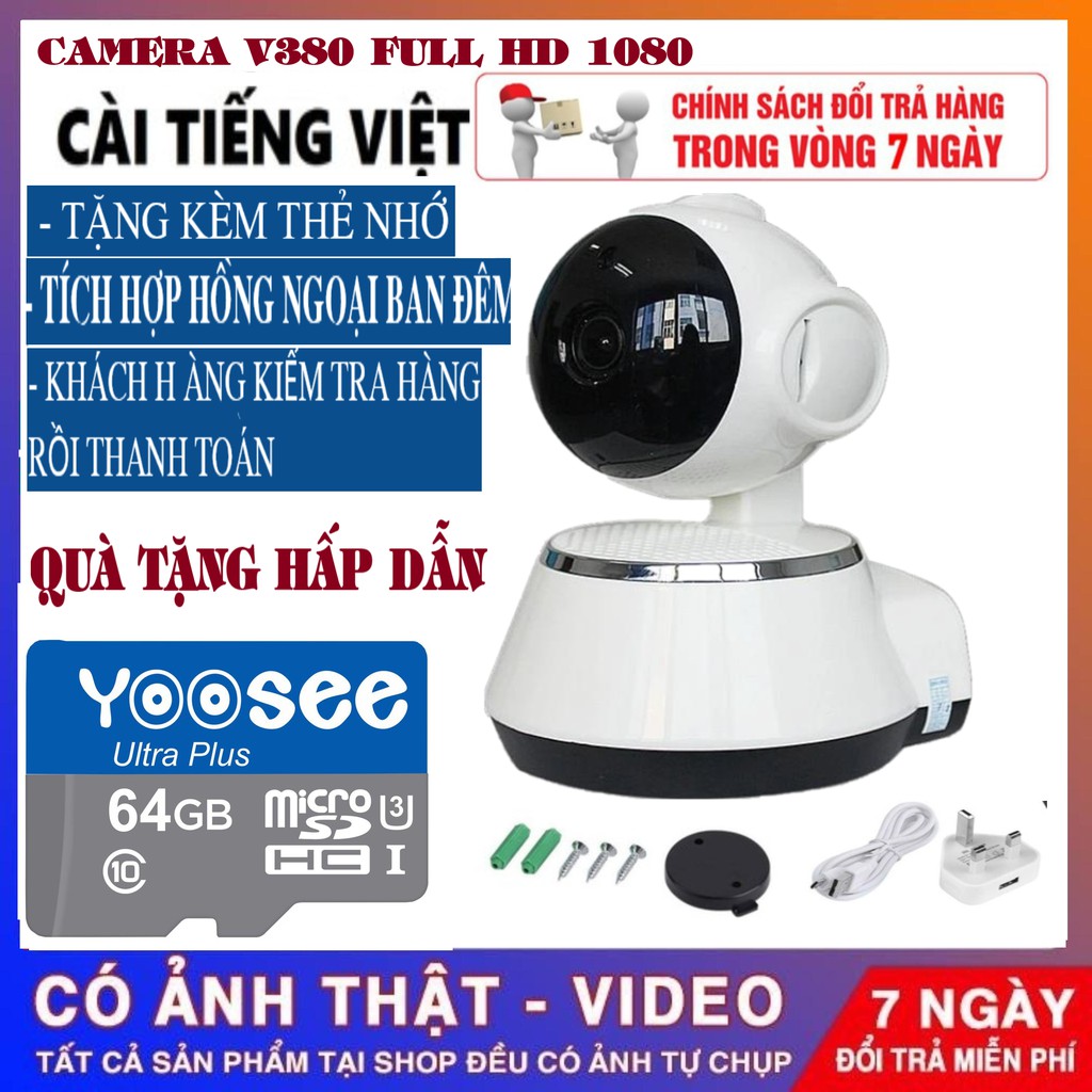 [NEW]- KÈM THẺ 64GB- Camera Wifi giám sát ngày đêm V380 Full HD Quay 360° Đàm Thoại 2 Chiều-camera an ninh FULL HD 1080P