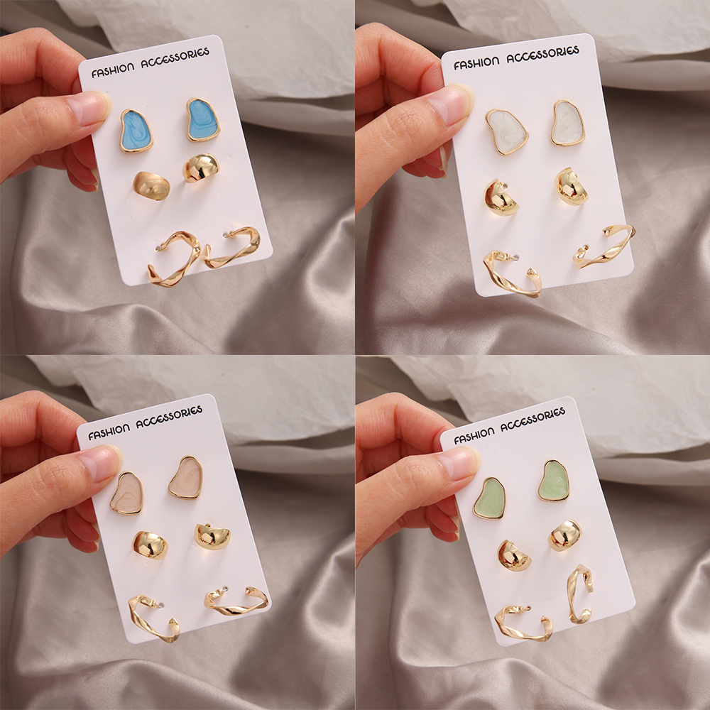 Set 6 Khuyên Tai Hình Giọt Nước Phong Cách Hàn Quốc