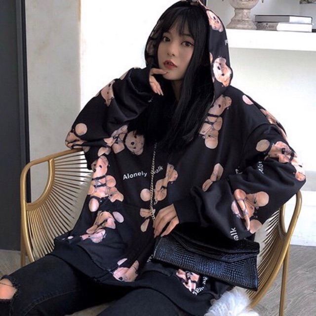 Áo khoác hoodie form rộng in hình gấu phong cách hàn quốc (Video + ảnh thật)