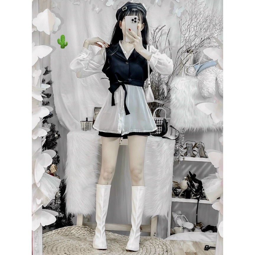 áo sơ mi kèm vest buộc dây xinh pu