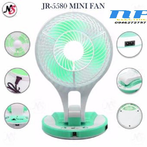 [GIÁ HỦY DIỆT] [Loại Tốt JR-5580] Quạt Sạc Điện Có Đèn 21 LED JR-5580 | Dùng bình sạc nhỏ