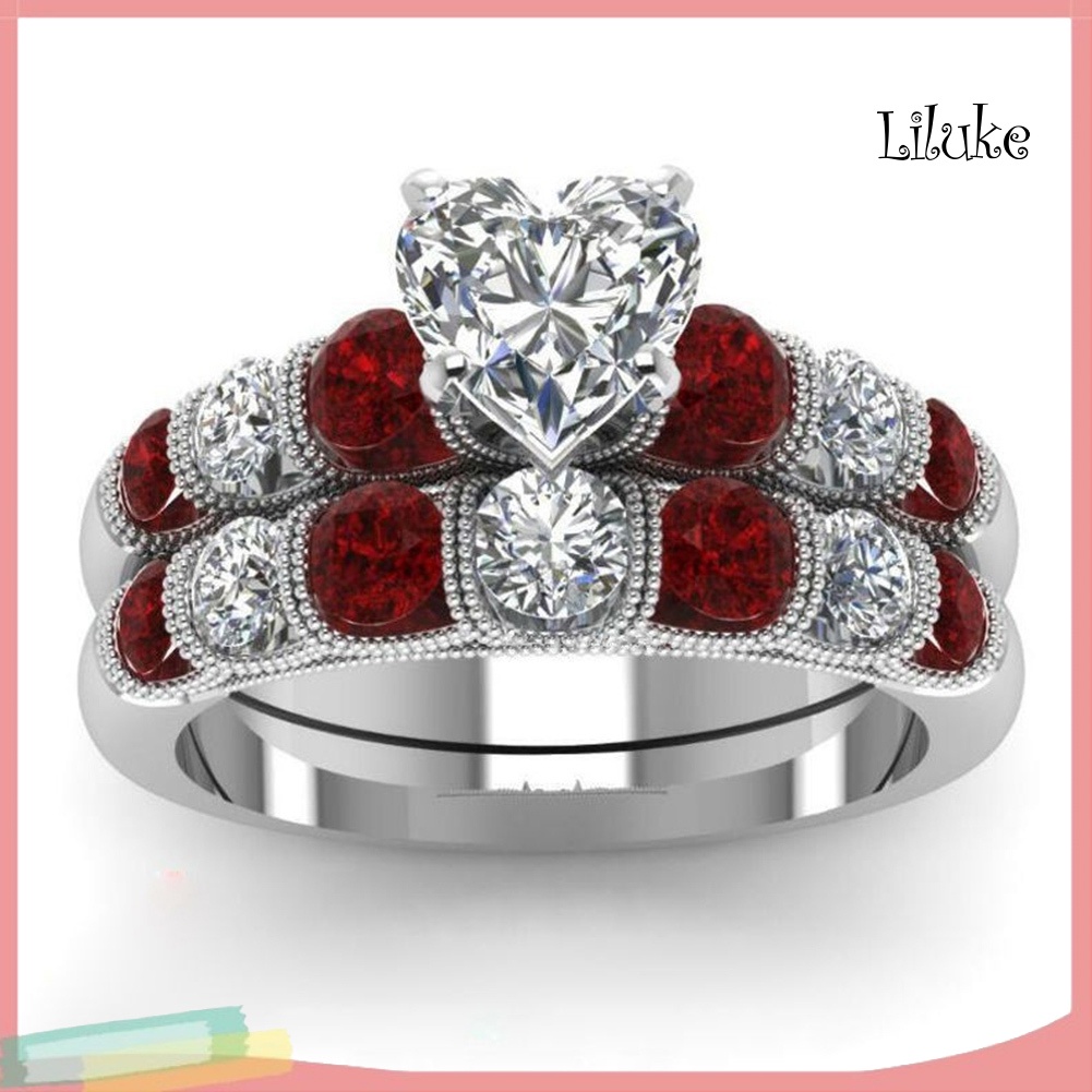 Bộ 2 Nhẫn Hợp Kim Đính Đá Hồng Ngọc Nhân Tạo Thời Trang Cho Nữ