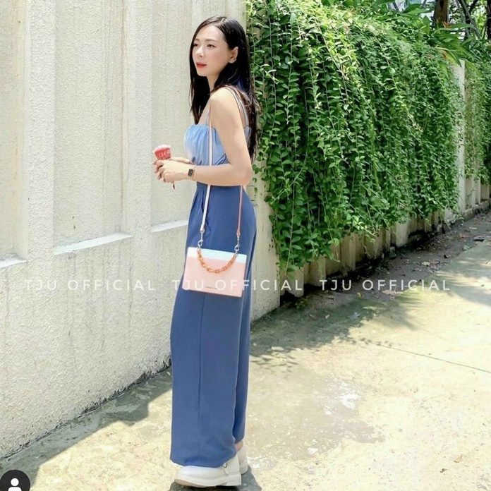 Set áo hai dây áo nhún thun kèm quần ống rộng xinh cực