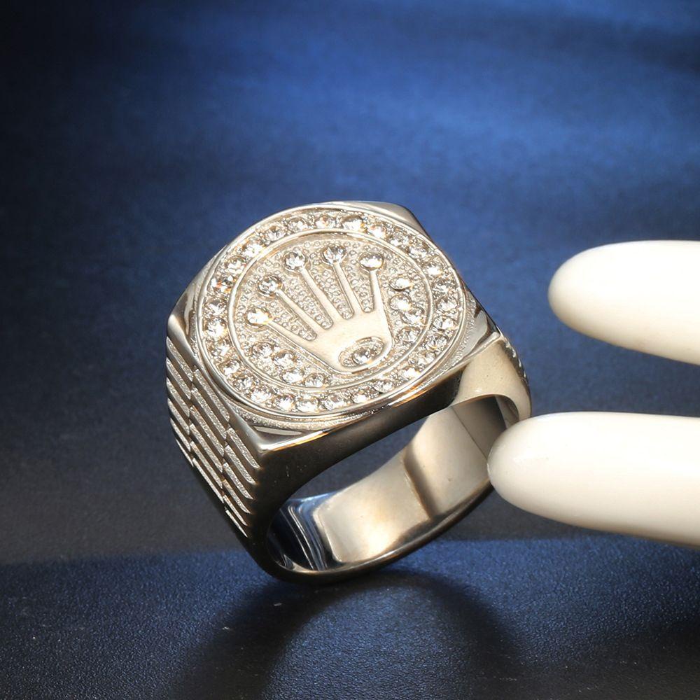 Nhẫn VANES1 Chất Liệu Thép Titan Họa Tiết Hình Học Cho Nam|Nhẫn Hình Vương Miện Đính Đá Zircon