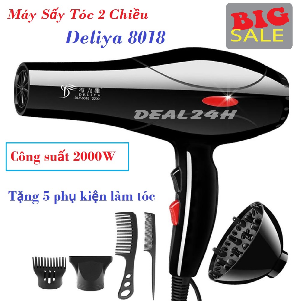 MÁY SẤY TÓC DELIYA 8018 CÔNG SUẤT 2000W TẶNG TRỌN BỘ 5 MÓN PHỤ KIỆN KÈM THEO SẢN PHẨM