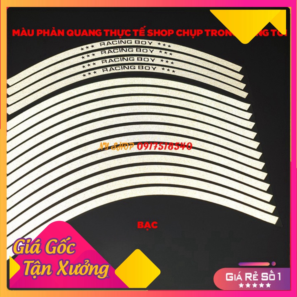 DECAL RACING PHẢN QUANG DÁN VÀNH RCB (TEM CHỈ VÀNH 1 BỘ ĐỦ DÁN 2 BÁNH)  (Ảnh Sp thật)