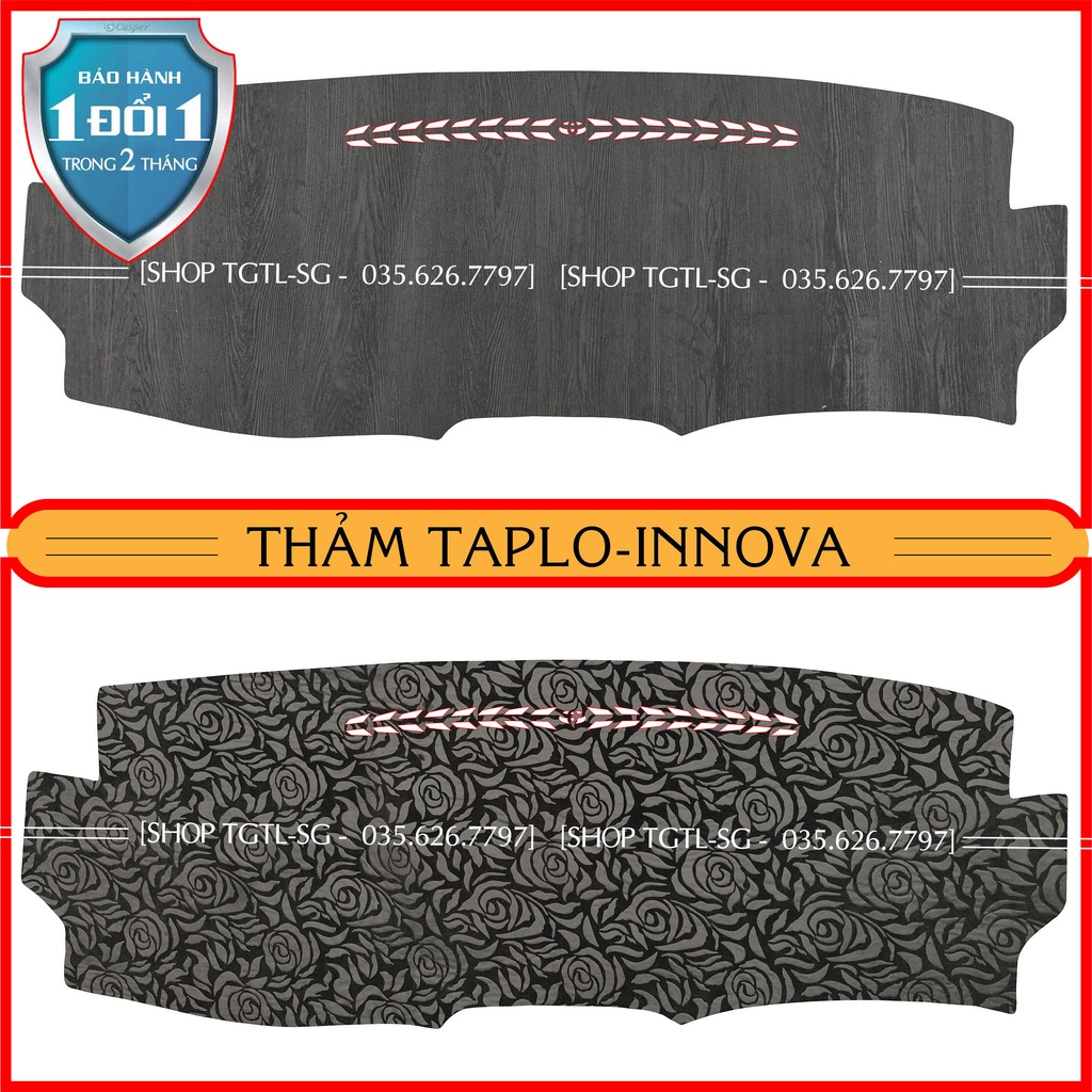 [innova đời 2007 đến 2015] Thảm taplo loại da vân gỗ,da cacbon,da nỉ đen và nhung lông cừu dày 3 lớp