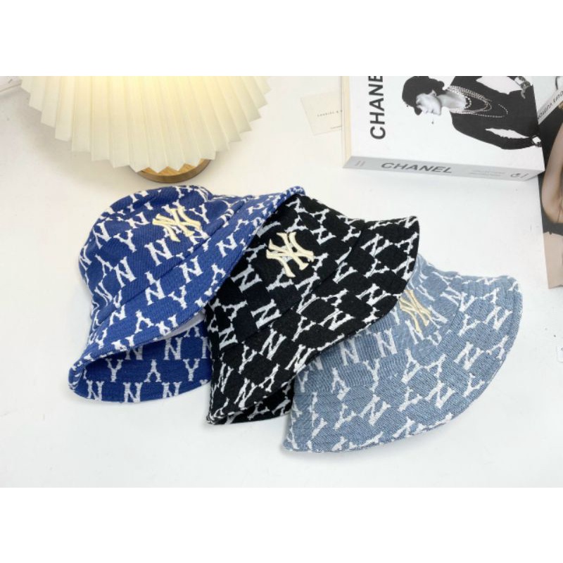 Nón thời trang, mũ bucket vành tròn NY Monogram vải Kaki xịn siêu đẹp (Ảnh thật)