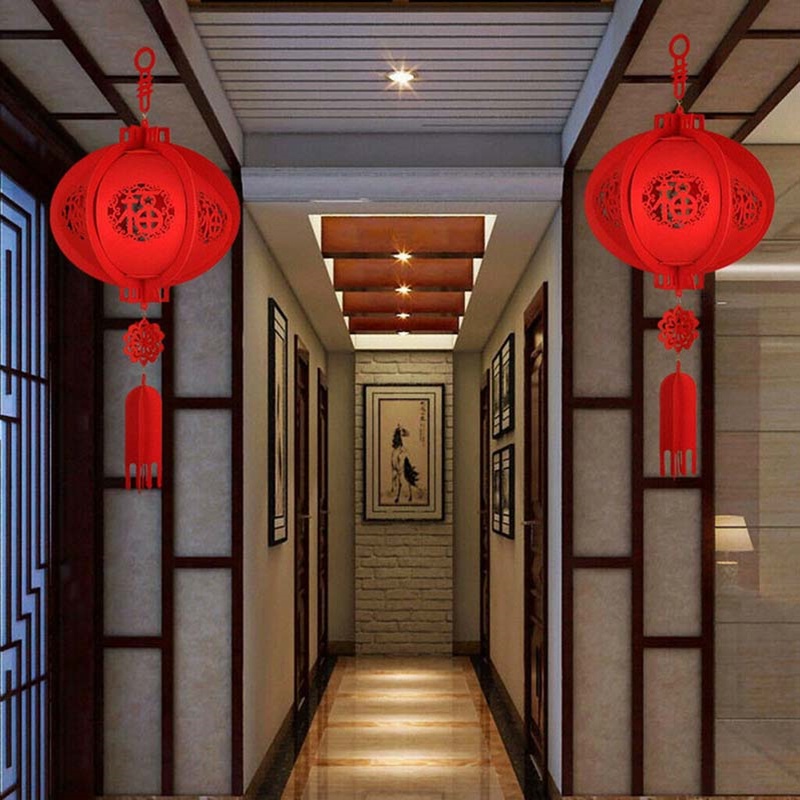 Đèn lồng màu đỏ treo trang trí năm mới phong cách Trung Hoa