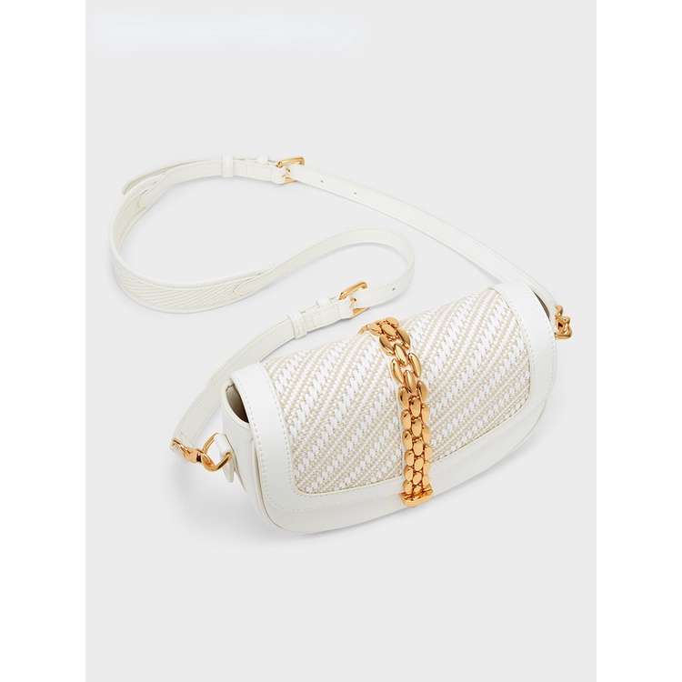 Charles and KEITH CK2-80671377 Túi Đeo Chéo Hình Yên Ngựa Socola Bằng Kim Loại Cho