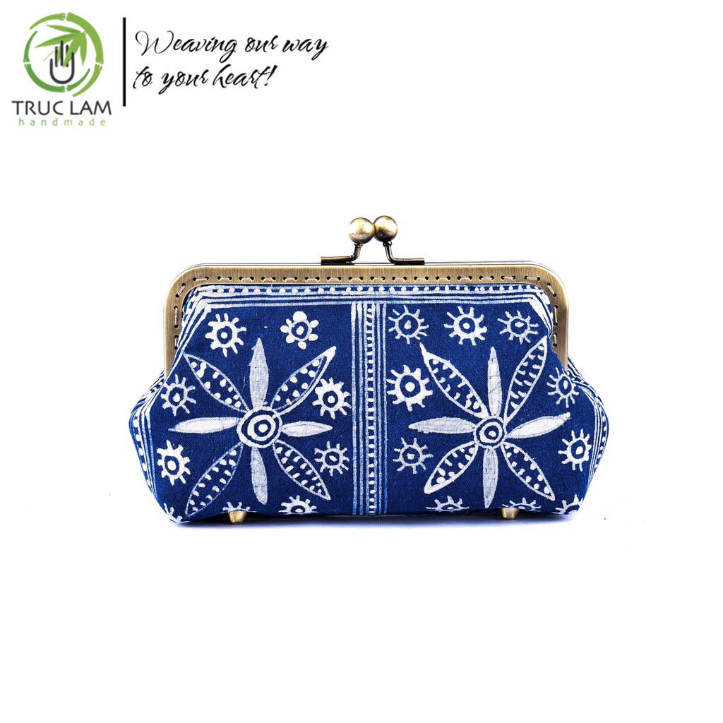 Ví Nữ Dài Cầm Tay Khóa Nẹp Đồng Vải Nhuộm Sáp Ong Họa Tiết Vẽ Tay - Trúc Lâm Handmade