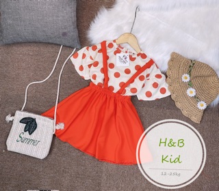 Set váy yếm chấm bi