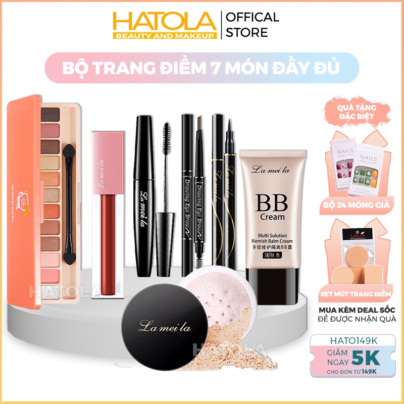 Bộ trang điểm đầy đủ Lameila 7 món kem BB phấn phủ phấn mắt mascara chì kẻ mày kẻ mắt son kem Hatola