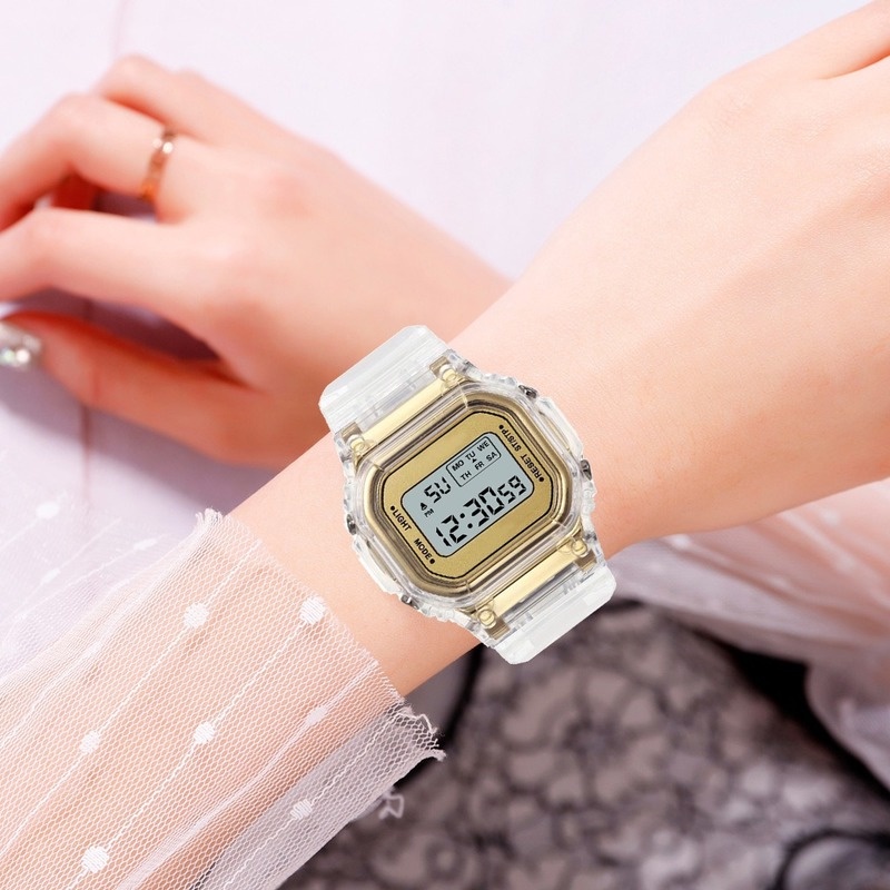 Đồng Hồ Đeo Tay Kỹ Thuật Số Mặt Vuông Có Đèn LED Chống Thấm Nước Thời Trang Cho Nữ