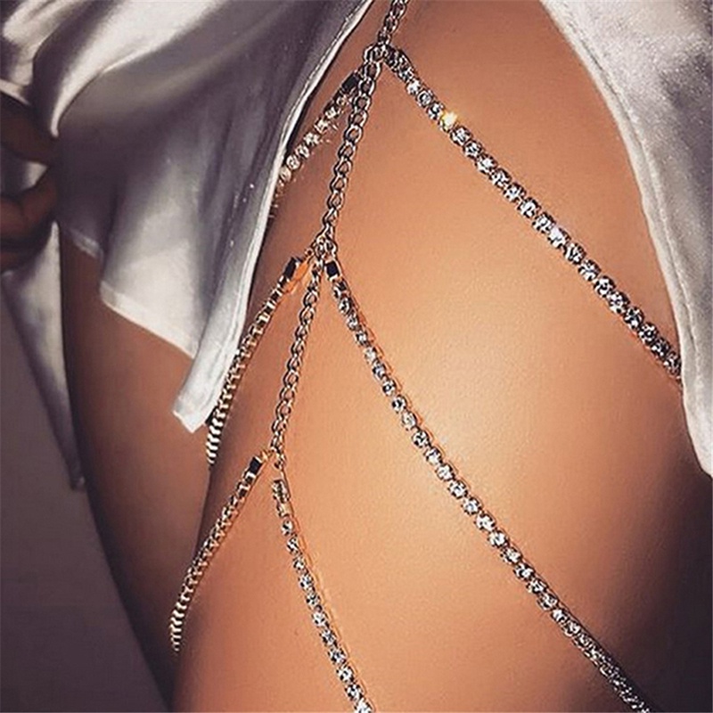 Dây chuỗi đeo đùi đính đá quý nhân tạo trang trí cơ thể cho nữ