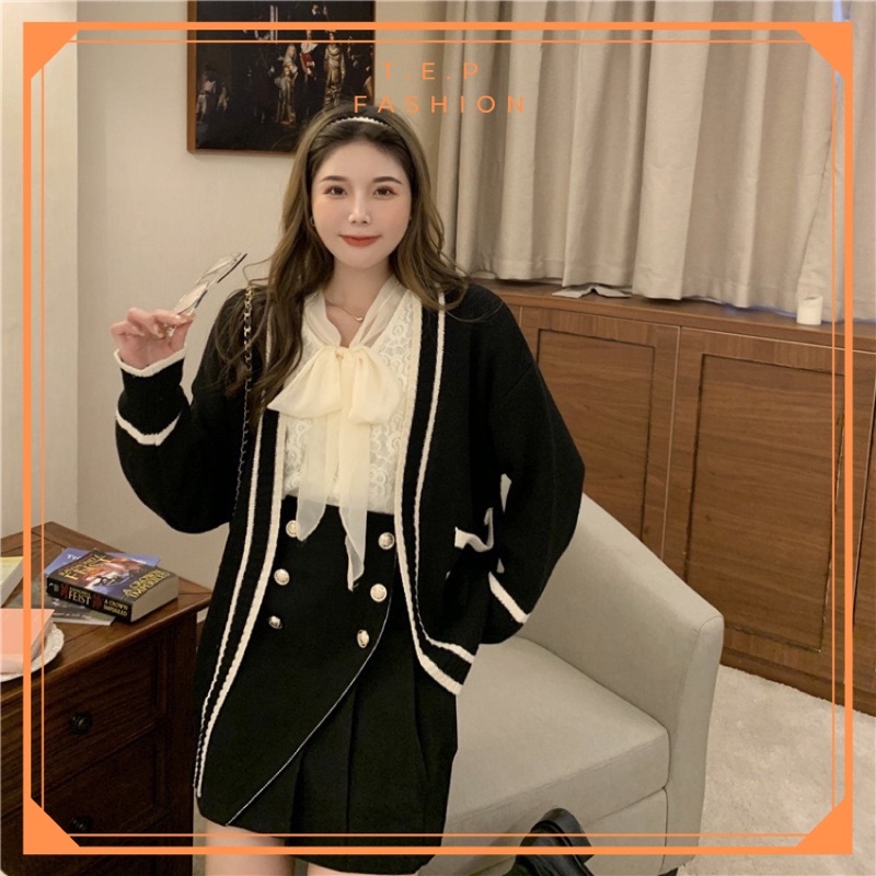 Áo Len CadiGan Nữ 2 Túi Trước Đen Trắng Phong Cách Hàn Quốc Tep Fashion - CDG001