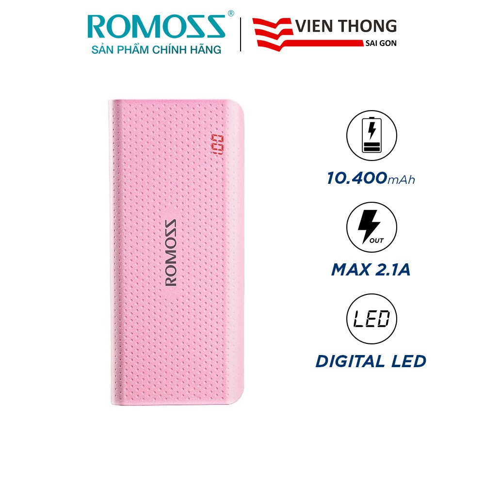 Pin sạc dự phòng Romoss Sense 4 LED 10.400mAh nhỏ gọn hiển thị màn hình LED