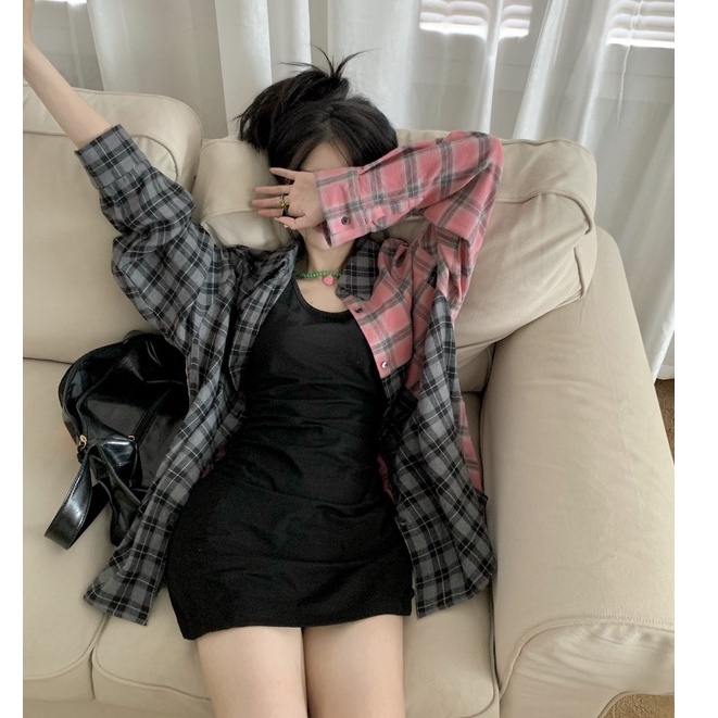QKOOLE  Áo Sơ Mi Dài Tay Dáng Rộng Thiết Kế Bất Đối Xứng Màu Xám Thời Trang Hàn Quốc Cho Nữ