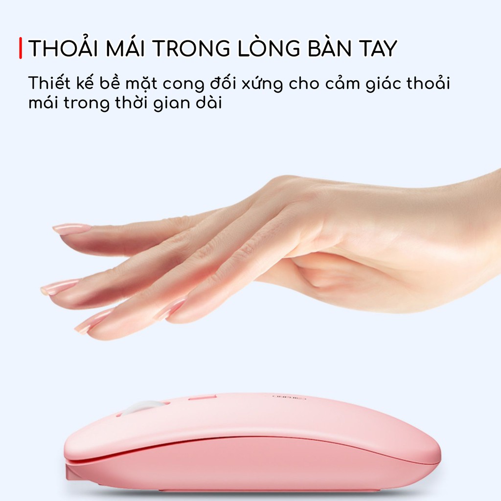 Chuột không dây màu hồng cute sạc pin SIDOTECH Inphic M1P Wireless silent pin sạc 1 lần dùng 4 tuần cho máy tính laptop