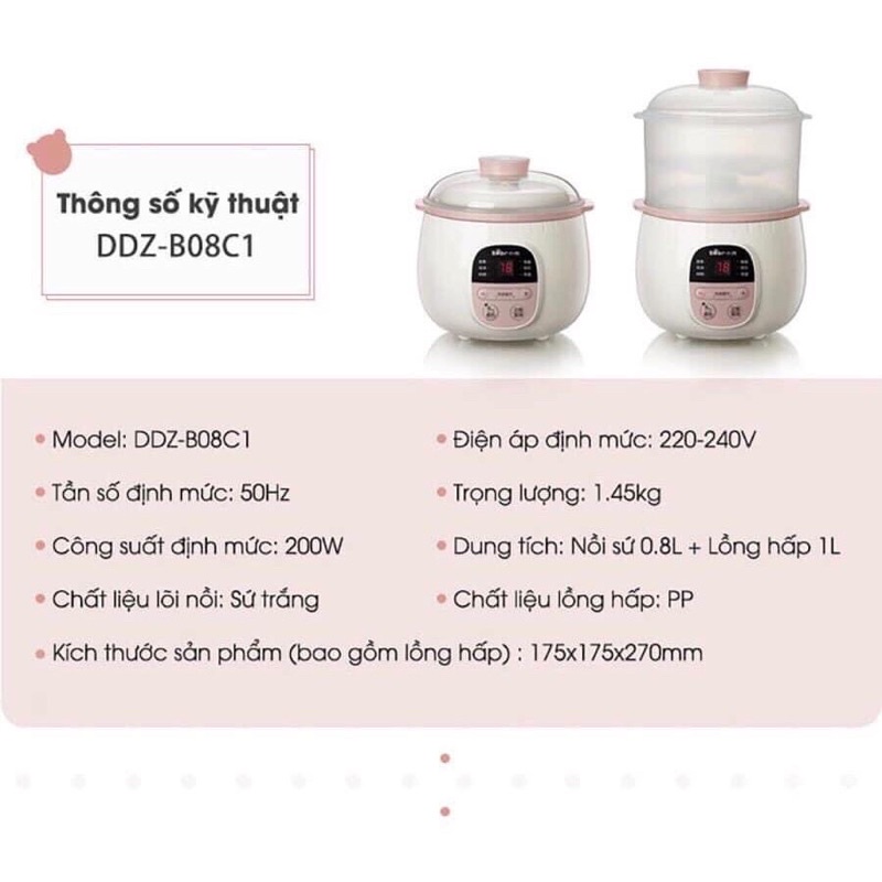 Nồi nấu cháo chậm Bear 0.8 phiên bản quốc tế( Bảo hành 12tháng)