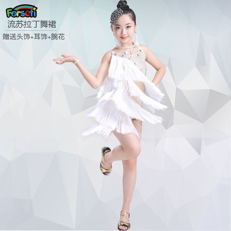 Đầm Khiêu Vũ Latin Đính Kim Cương Giả Phối Tua Rua Thời Trang Mùa Hè Mới Cho Nữ