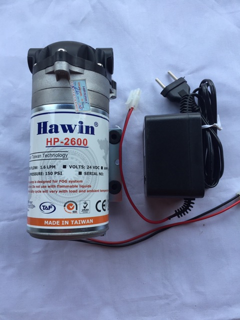 Bơm phun sương Đài Loan Hawin 2600 Kèm bộ nguồn 24V bảo hành 6 tháng