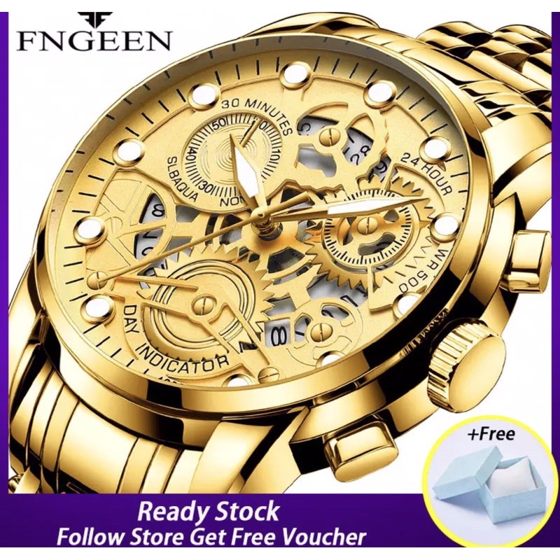 Đồng hồ nam chính hãng FNGEEN dây thép không rỉ, lên tay cực đẹp, giả cơ độc đáo (Tặng tháo mắc, vòng tỳ hưu, Mã: AF03)