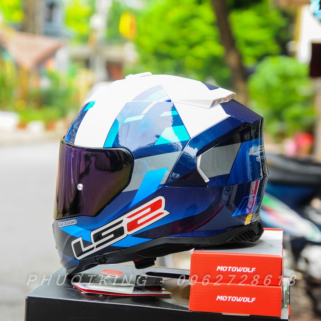 Mũ fullface LS2 FF800 Mcphee Replica Blue White kính tùy chọn màu tặng kèm Pinlock