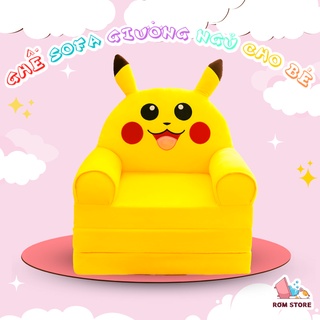 Ghế sofa cho bé, có thể làm giường ngủ mini, 3 tầng gấp gọn, nệm bông cao cấp, mẫu Pikachu dễ thương Rơm Store
