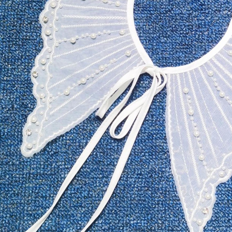 Khăn Choàng Cổ Đính Hạt Ngọc Trai Giả Thêu Họa Tiết Kẻ Sọc Sang Trọng Cho Nữ