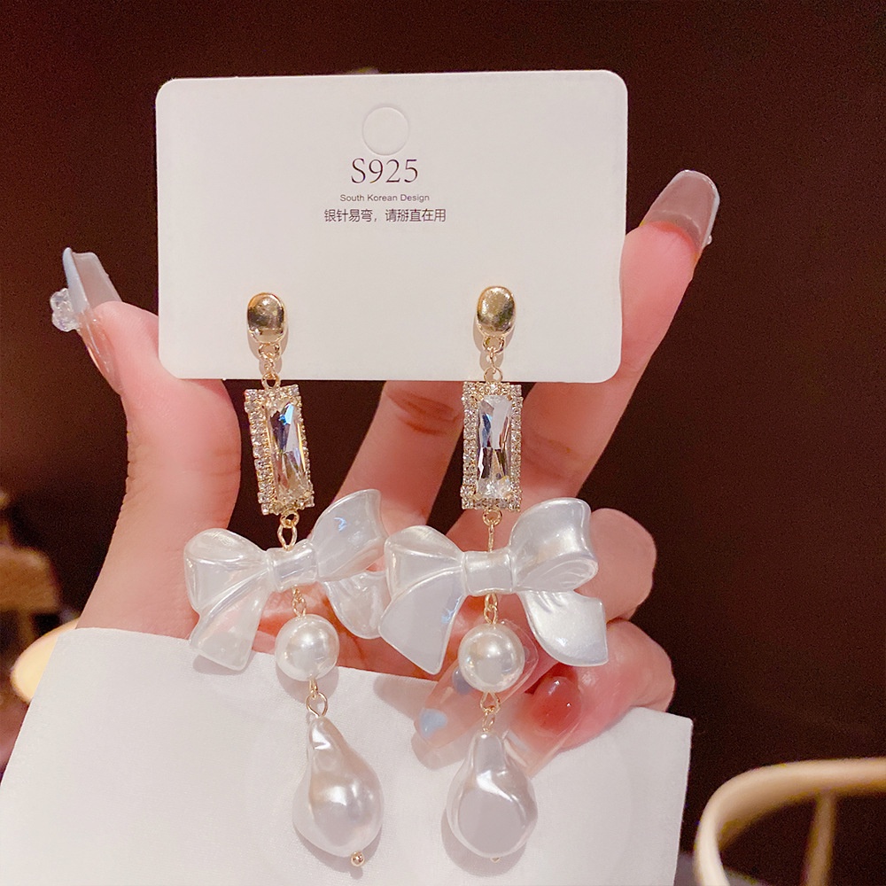 Bông Tai Hình Nơ Đính Ngọc Trai Giả Lấp Lánh Thời Trang Hàn Quốc Cho Nữ