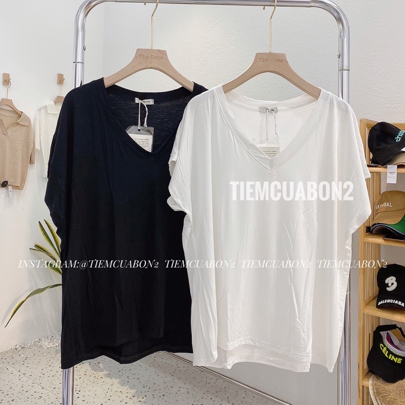 Áo thun cổ tim trơn basic, áo phông cổ tim cotton mát