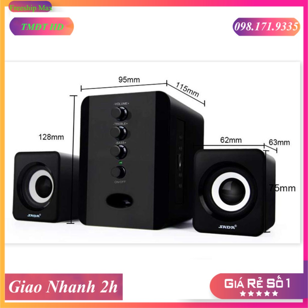 Loa máy tính USB Sada D202 bộ 3 loa vi tính USB nghe nhạc siêu hay âm thanh super bass