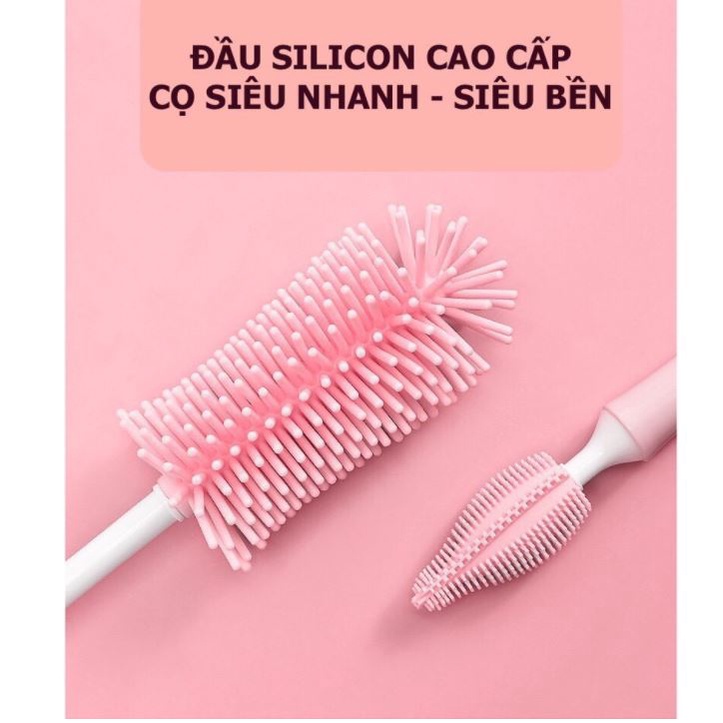 [TAY CẦM XOAY 360 ĐỘ] Bộ Cọ Bình Sữa Silicon Cho Bé Siêu Bền