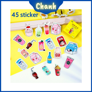 Cs7 hộp 45 miếng dán sticker chủ đề đồ uống dễ thương