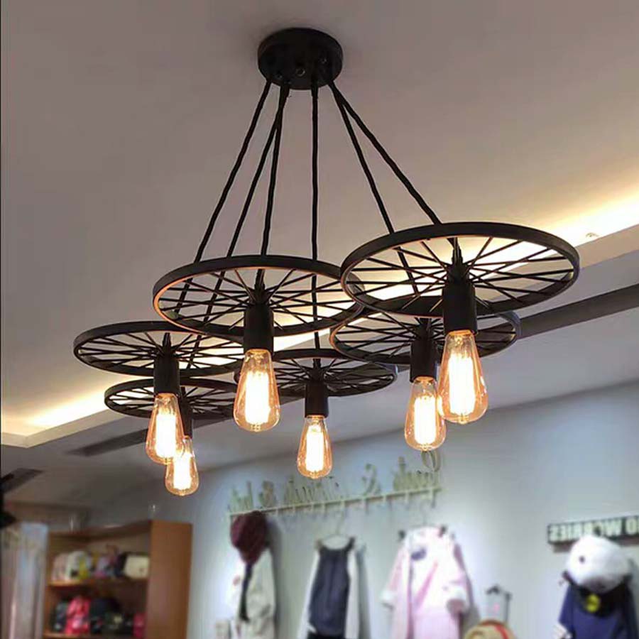 Đèn thả 6 bóng bánh xe cổ điển đẹp