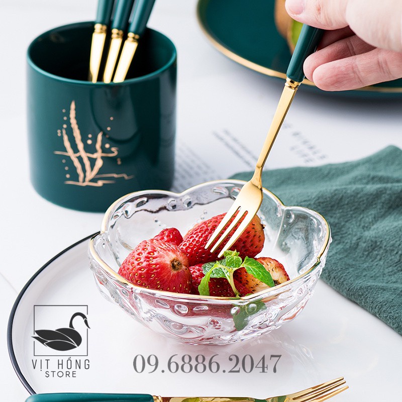Bộ ống đựng đũa sứ đựng thìa, muỗng cafe, nĩa trái cây cao cấp kèm khung thép