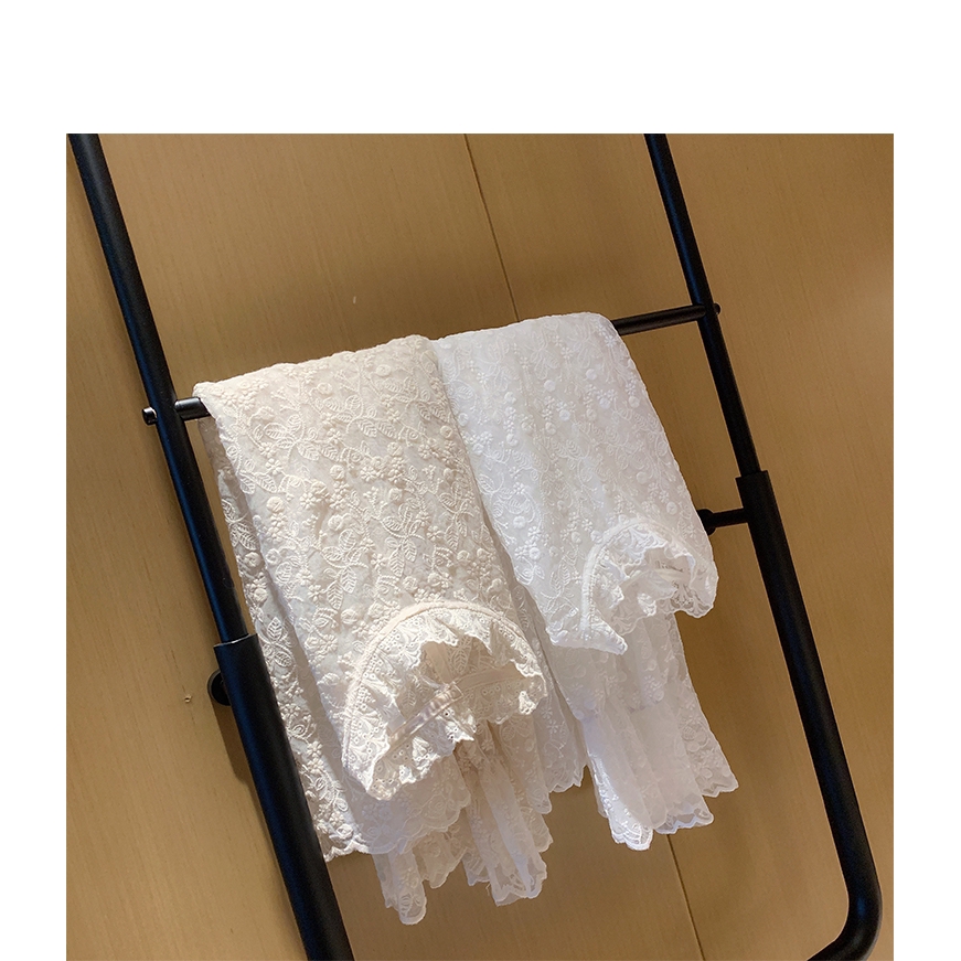 SUXI Áo kiểu tay loe dài phối ren hoa phong cách vintage