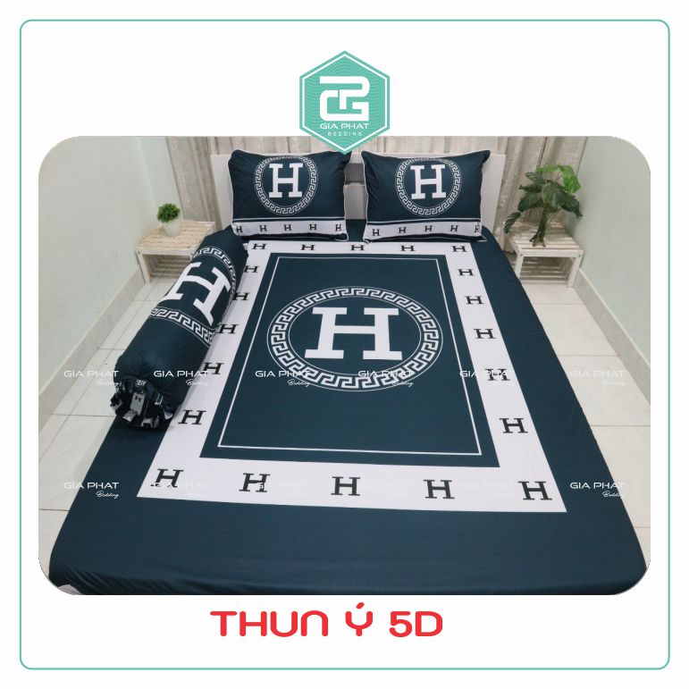Bộ Ga Giường Drap Thun Lạnh Ý 5D { 4 Món } họa tiết Bông sọc ( 1 ga bọc + 2 vỏ gối nằm + 1 vỏ gối ôm )