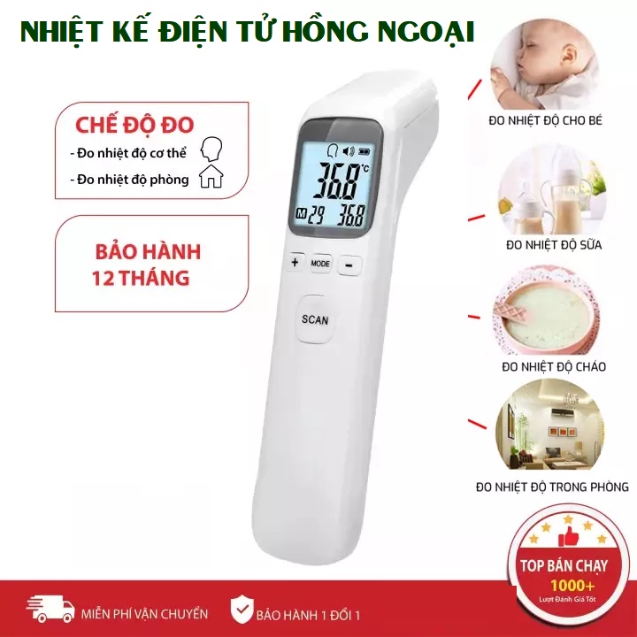 Nhiệt kế điện tử hồng ngoại cảm ứng đo trán trẻ em, người lớn đo nhanh, sai số rất nhỏ bản update 2022