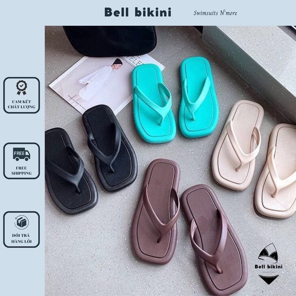 Dép Tông Xỏ Ngón Nữ Màu Trơn Ulzzang - Dép Kẹp Nữ Đế Bằng Mũi Vuông Đi Biển Thời Trang Hàn Quốc Chống Trơn Trượt -B-D031